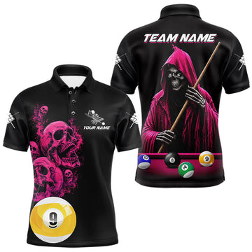 Maxcorners Pink And Black Billiard Skull 9 Ball Pool Shirts For Men Custom Grim Reaper Billiard Team Jersey