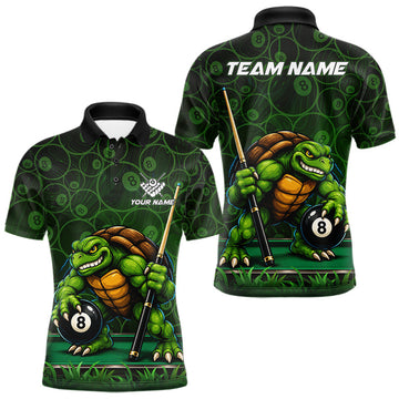Maxcorners Black And Green Funny Turtle 8 Ball Pool Billiard Shirts For Men Custom Billiard Team Jersey