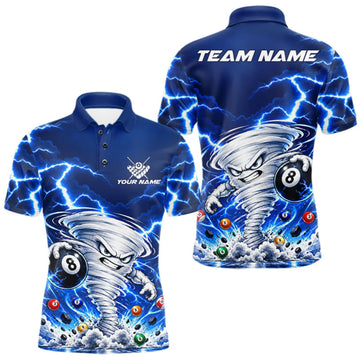 Maxcorners Blue Lightning Thunder Funny Tornado 8 Ball Billiard Pool Shirts For Men Custom Pool Team Jersey LM1910