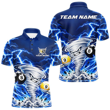 Maxcorners Blue Lightning Thunder Funny Tornado Billiard Shirts For Men Custom 8 Ball 9 Ball Pool Team Jersey LM1910