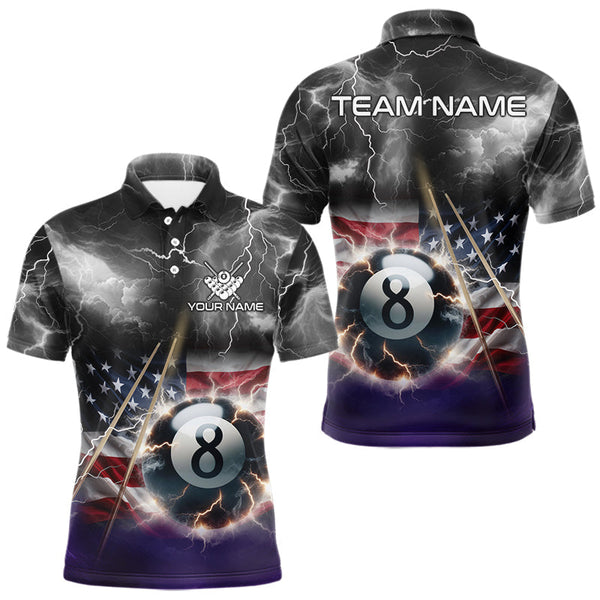 Maxcorners Black Purple American Flag Thunder Lightning 8 Ball Billiard Shirt For Men Custom Pool Team Jersey MT0811