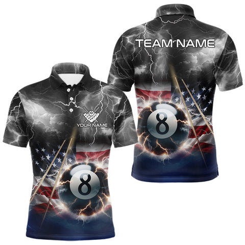 Maxcorners Black Blue American Flag Thunder Lightning 8 Ball Billiard Shirt For Men Custom Pool Team Jersey MT0811