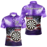 Maxcorners Purple American Flag Thunder Lightning Darts Shirt For Men Custom Darts Jersey Team Polo & 1/4 Zip MT1511