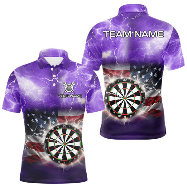 Maxcorners Purple American Flag Thunder Lightning Darts Shirt For Men Custom Darts Jersey Team Polo & 1/4 Zip MT1511