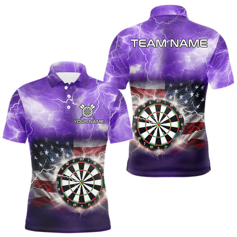 Maxcorners Purple American Flag Thunder Lightning Darts Shirt For Men Custom Darts Jersey Team Polo & 1/4 Zip MT1511