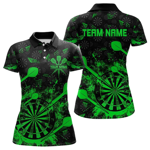 Maxcorners Black And Green Grunge Darts Polo, Quarter Zip For Men And Women Custom Dart Shirts For Team Dart Jerseys