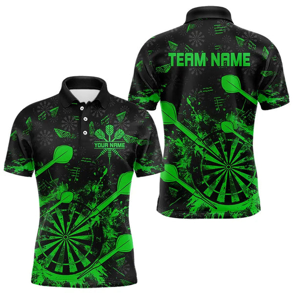 Maxcorners Black And Green Grunge Darts Polo, Quarter Zip For Men And Women Custom Dart Shirts For Team Dart Jerseys