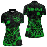 Maxcorners Black And Green Grunge Darts Polo, Quarter Zip For Men And Women Custom Dart Shirts For Team Dart Jerseys