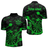 Maxcorners Black And Green Grunge Darts Polo, Quarter Zip For Men And Women Custom Dart Shirts For Team Dart Jerseys