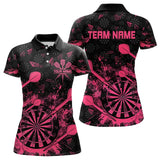 Maxcorners Black And Pink Grunge Darts Polo, Quarter Zip For Men And Women Custom Dart Shirts For Team Dart Jerseys