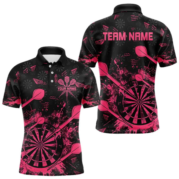 Maxcorners Black And Pink Grunge Darts Polo, Quarter Zip For Men And Women Custom Dart Shirts For Team Dart Jerseys