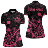 Maxcorners Black And Pink Grunge Darts Polo, Quarter Zip For Men And Women Custom Dart Shirts For Team Dart Jerseys