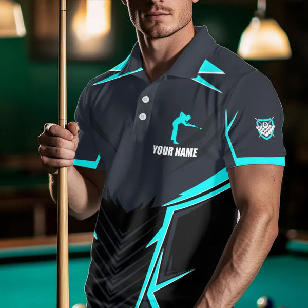 Maxcorners Billiard Jerseys For Men Custom Polo & Quarter-Zip Billiard Team Shirt, 8 Ball Pool Shirt|Turquoise