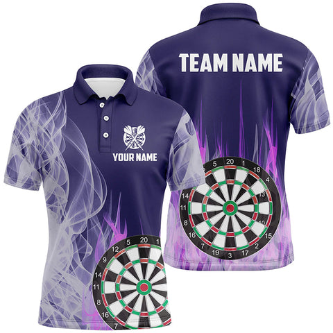 Maxcorners Personalized Purple Fire Flame 3D Dartboard Men Darts Polo Shirts Custom Darts Team Jerseys