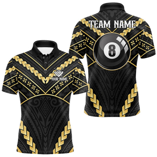 Maxcorners Custom Black And Gold 8 Ball Pool Tribal Billiard Shirts For Men, Pool Team Jersey Polo & 1/4 Zip
