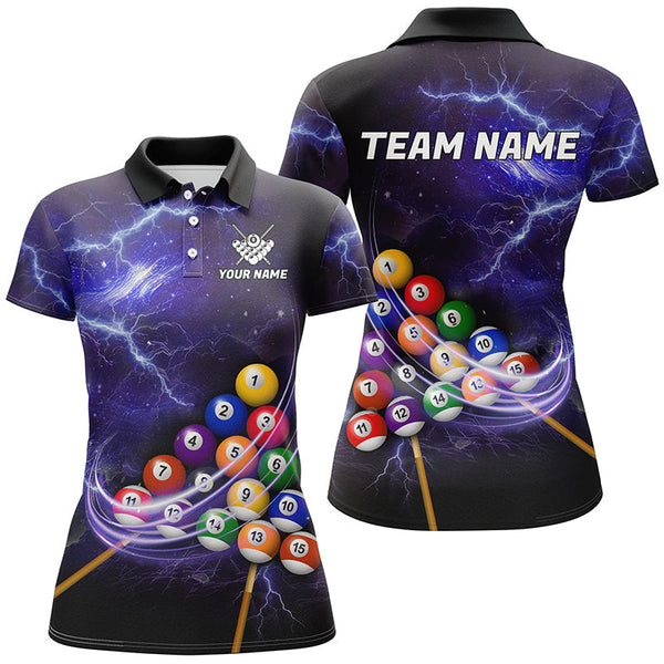 Maxcorners Galaxy Billiard Balls Thunder Lightning Pool Shirts For Men Custom Purple Billiard League Jerseys