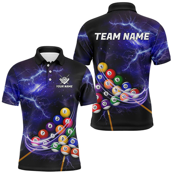 Maxcorners Galaxy Billiard Balls Thunder Lightning Pool Shirts For Men Custom Purple Billiard League Jerseys