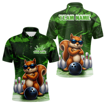 Maxcorners Personalized Green Funny Squirrel Bowling Shirt For Men Custom Bowling Team Jersey Polo & 1/4 Zip