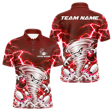 Maxcorners Red Lightning Thunder Funny Tornado Bowling Shirt For Men Custom Bowling Jersey Polo & 1/4 Zip LM1910