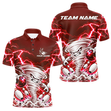 Maxcorners Red Lightning Thunder Funny Tornado Bowling Shirt For Men Custom Bowling Jersey Polo & 1/4 Zip