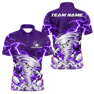 Maxcorners Purple Lightning Thunder Funny Tornado Bowling Shirt For Men Custom Bowling Jersey Polo & 1/4 Zip LM1910