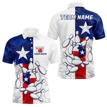 Maxcorners Texas Flag Patriotic Bowling Shirts For Men Custom Bowling Polo & Quarter Zip Team Jersey