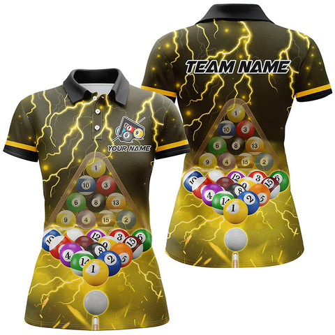 Maxcorners Yellow Thunder Lightning Storm Billiard Jersey Customized Name, Team Name 3D Shirt Unisex