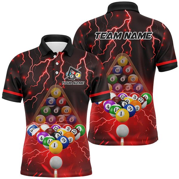 Maxcorners Thunder Lightning Storm Custom 3D Billiard Shirts For Men, Billiard Balls Team Jerseys | Red