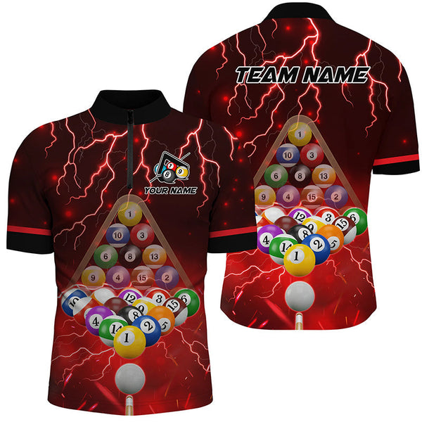 Maxcorners Red Thunder Lightning Storm Billiard Jersey Customized Name, Team Name 3D Shirt Unisex