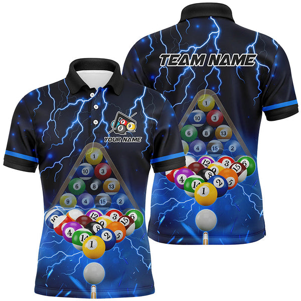 Maxcorners Thunder Lightning Storm Custom 3D Billiard Shirts For Men, Billiard Balls Team Jerseys | Blue