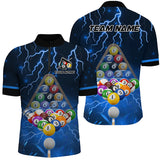 Max Corners Thunder Lightning Storm Custom 3D Billiard Shirts For Men, Billiard Balls Team Jerseys | Blu Customized Name 3D Darts Polo Shirt For Men