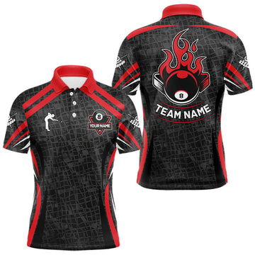 Maxcorners Black And Red 8 Ball Flame Billiard Shirt For Men Custom Pool Team Shirt, Billiard Jersey