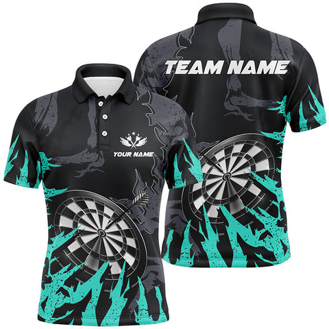 Maxcorners Personalzied Darts Board Turquoise Grunge Style 3D Men Darts Polo Shirts Custom Darts Team Jerseys