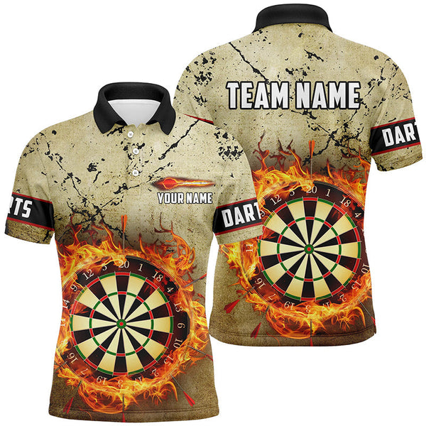 MaxCorners Dart Fire Flame Grunge  Customized Name, Team Name 3D Polo Shirt For Men