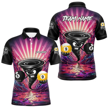 Maxcorners Funny Tornado 8 Ball & 9 Ball Pool Billiard Shirt For Men Custom Pink Graffiti Pool Team Jersey