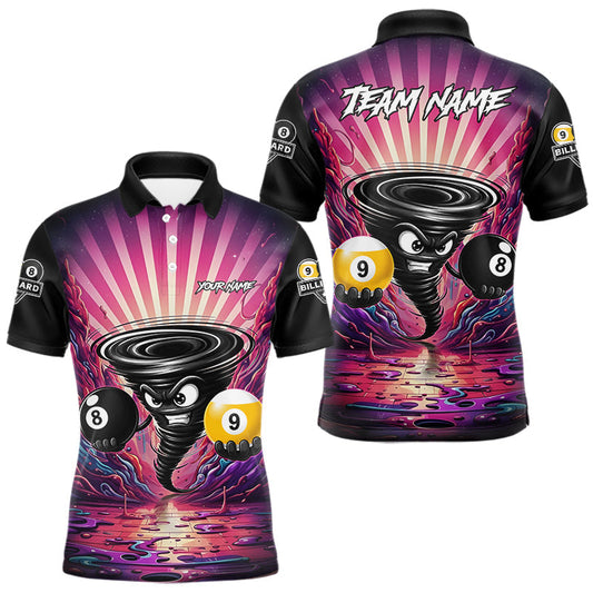 Maxcorners Funny Tornado 8 Ball & 9 Ball Pool Billiard Shirt For Men Custom Pink Graffiti Pool Team Jersey