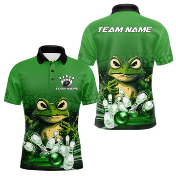 Maxcorners Personalized Green Funny Frog Bowling Shirts For Men Custom Bowling Team Jersey, Bowling Gifts