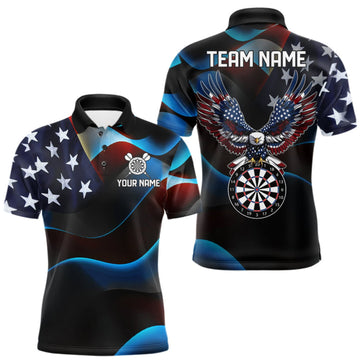 Maxcorners Personalized American Flag Eagle Darts Shirts For Men Custom Patriotic Darts League Team Jersey LM1910