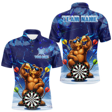 Maxcorners Personalized Blue Funny Bear Darts Shirt For Men Custom Darts Jersey Team Polo & Quarter Zip LM1910