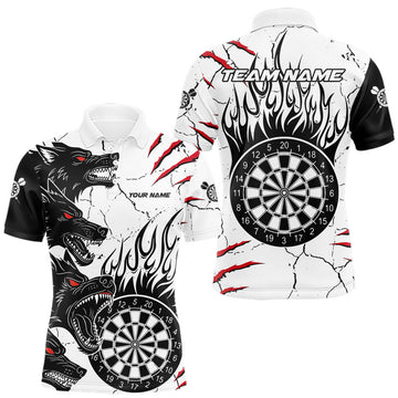 Maxcorners White Black Grunge Wolf Darts Shirts For Men Custom Darts Team Jersey Polo & Quarter Zip LM1812