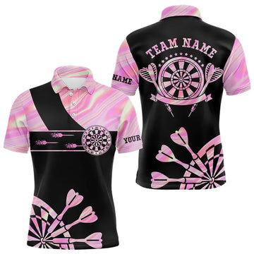 Maxcorners Holographic Pink Darts Tie Dye Polo & Quarter Zip Custom Dart Shirts For Men Glowing Dart Jerseys LM2704