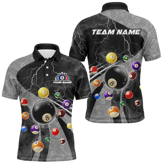 Maxcorners Billiard Grey Thunder Lightning Customized Name, Team Name 3D Polo Shirt