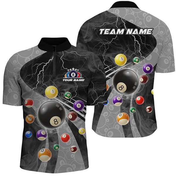 Maxcorners Billiard Grey Thunder Lightning Customized Name, Team Name 3D Polo Shirt