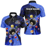 Maxcorners Billiard Blue Thunder Lightning Customized Name, Team Name 3D Polo Shirt