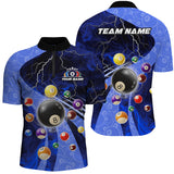 Maxcorners Billiard Blue Thunder Lightning Customized Name, Team Name 3D Polo Shirt