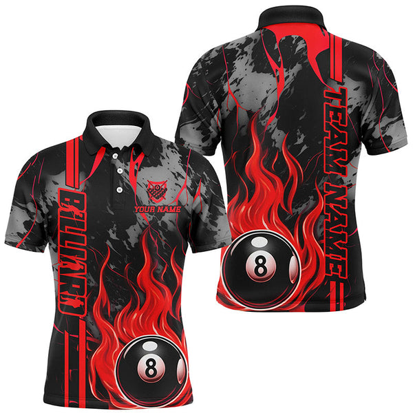 Maxcorners Personalized Flame 8 Ball Billiard Shirts Best Billiard Team Shirts, Pool Jerseys | Red