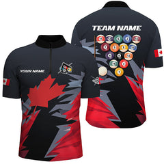 Maxcorners Canadian Leaf Patriotic Billiard Jersey Customized Name, Team Name 3D Polo Shirt