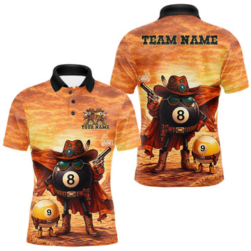 Maxcorners Funny Desert Cowboy 8 Ball & 9 Ball Billiard Pool Shirt For Men Custom Retro Billiard Team Jersey