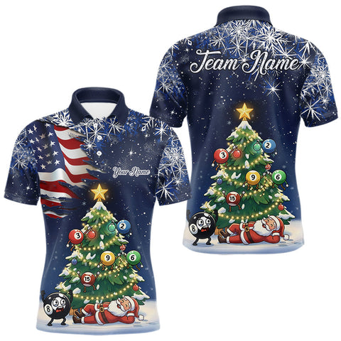 Maxcorners Funny Santa Christmas Billiard Shirts For Men Custom US Flag Xmas Pine Tree Pool Team Shirt TU1711
