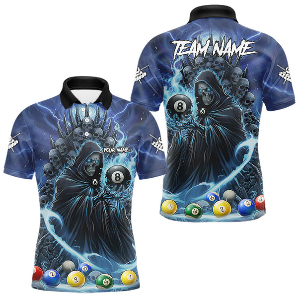 Maxcorners Blue Grim Reaper Lightning Billiard Shirt For Men Custom 8 Ball Pool Jersey Team Polo & 1/4 Zip TU1711